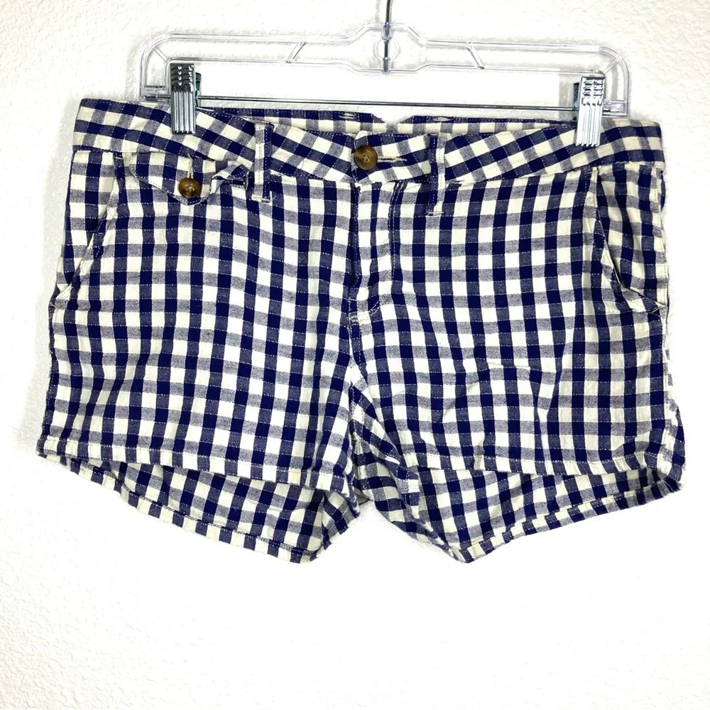 Lucky Brand Shorts Dispatcher Gingham 29 Navy Cotton Linen - Picture 3 of 16